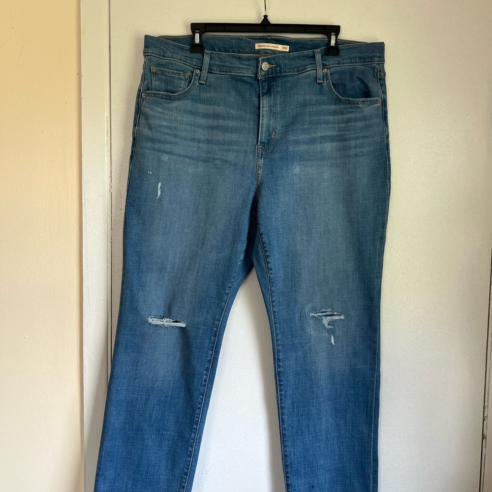 Levi's 724 High Rise Straight Plus Size Distressed Jeans Blue Medium Wash Sz 18W